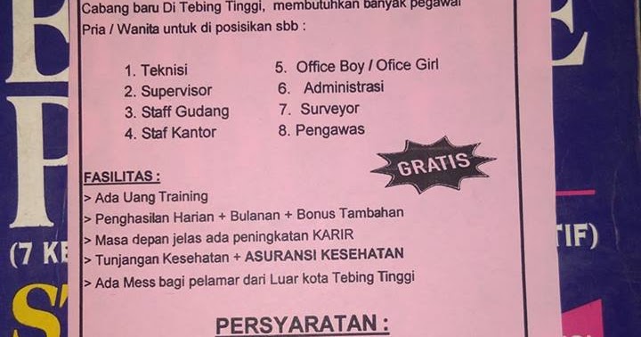 Lowongan Kerja Pt Cakra Andalan Lestari Tebing Tinggi 2019 Loker Paten