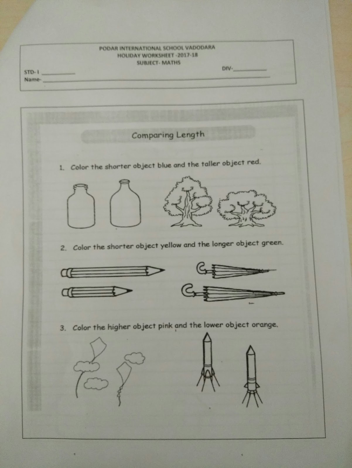 Summer holiday homework for class 1 pdf picture