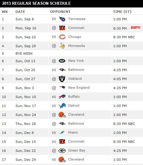 Sean's Ramblings: 2013 Pittsburgh Steelers Schedule