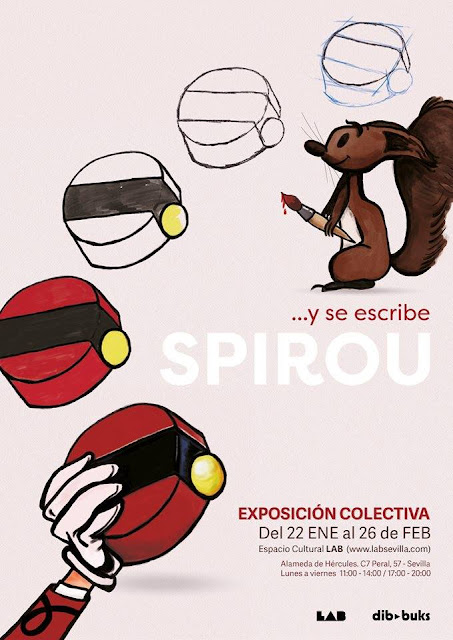 Cartel para la exposición Y Se Escribe Spirou en Sevilla dibbuks, en la que participa RU-MOR