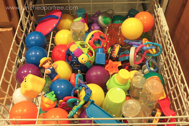 Showing how to clean baby toys in the dishwasher, from Fun Cheap or Free