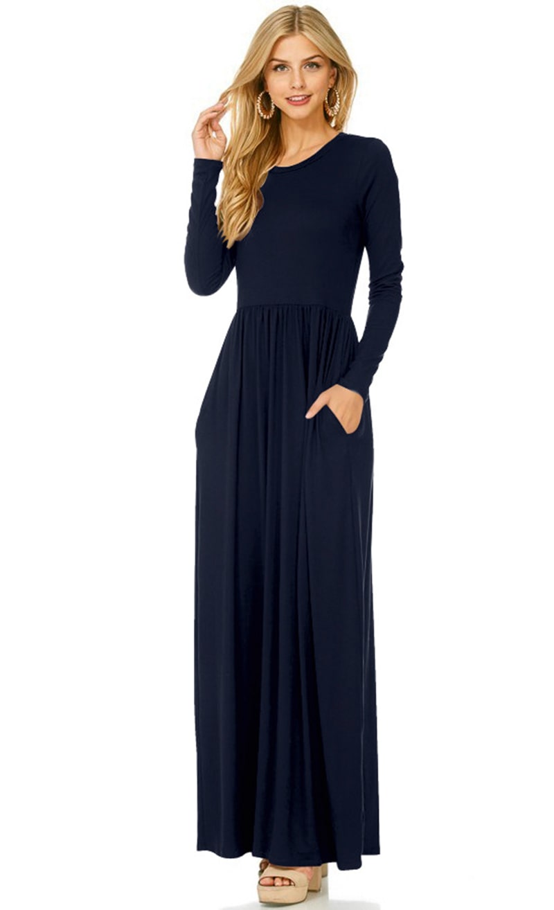 Dresses Maxi Casual Dress Women Fashion Loose Dresses Solid Long Sleeve Dresses Round Collar Long Sexy Elegant Dress Women's Vestidos 