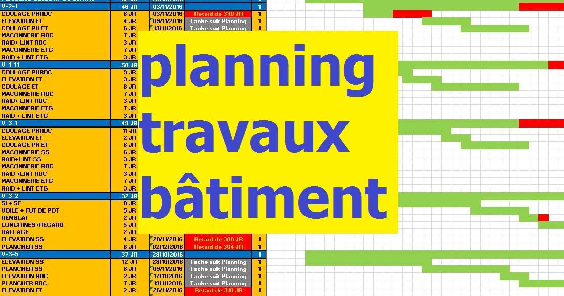 Exemple planning travaux construction bâtiment en excel
