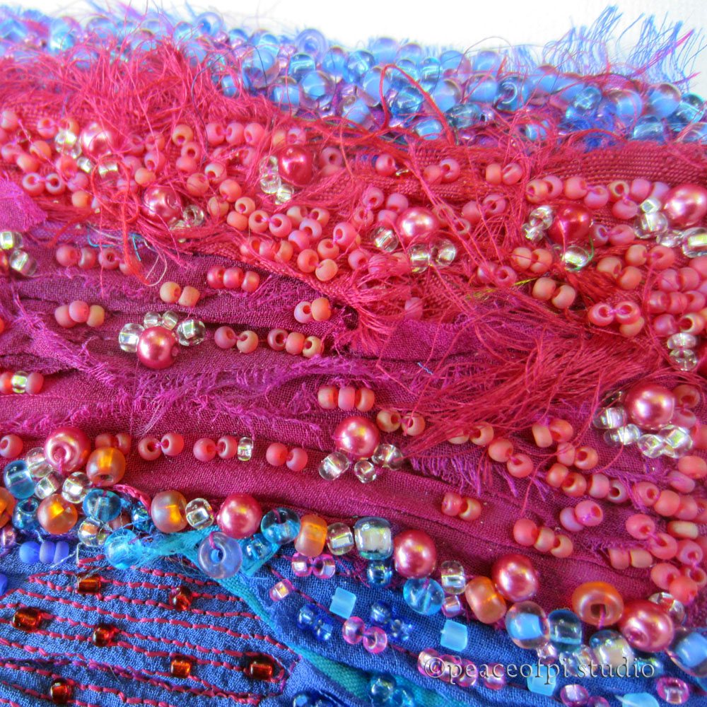 peaceofpi studio Sari Silk Hand Beaded Fiber Art Landscape