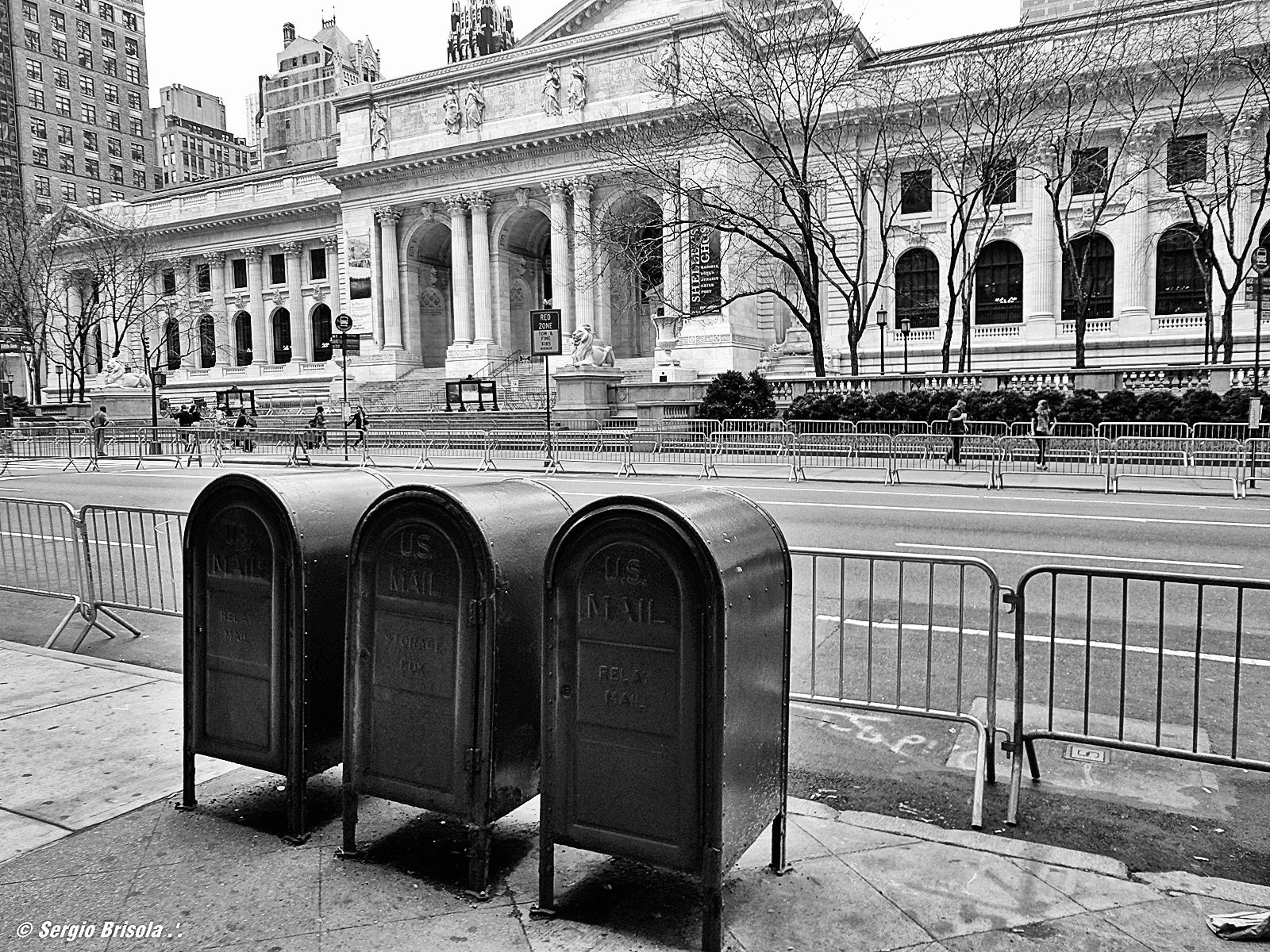Typical mailboxes in front of NY Public Library NYC