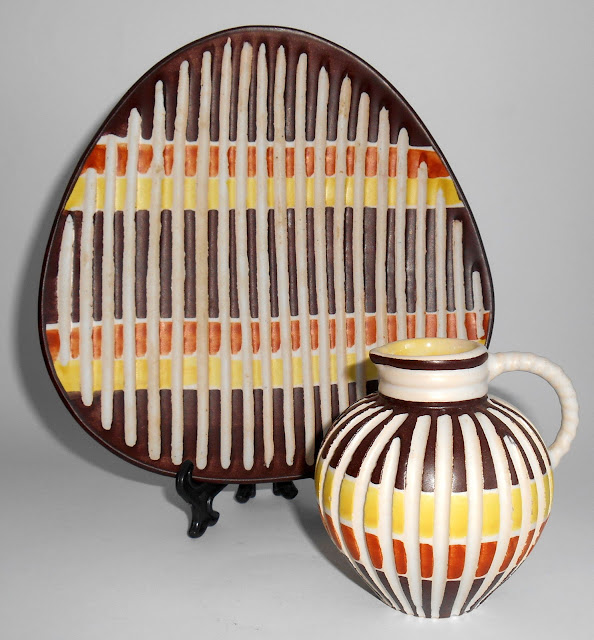 muzeeum RETRO WEST GERMAN POTTERY ILKRA EDEL KERAMIK VASE & PLATE c 1966