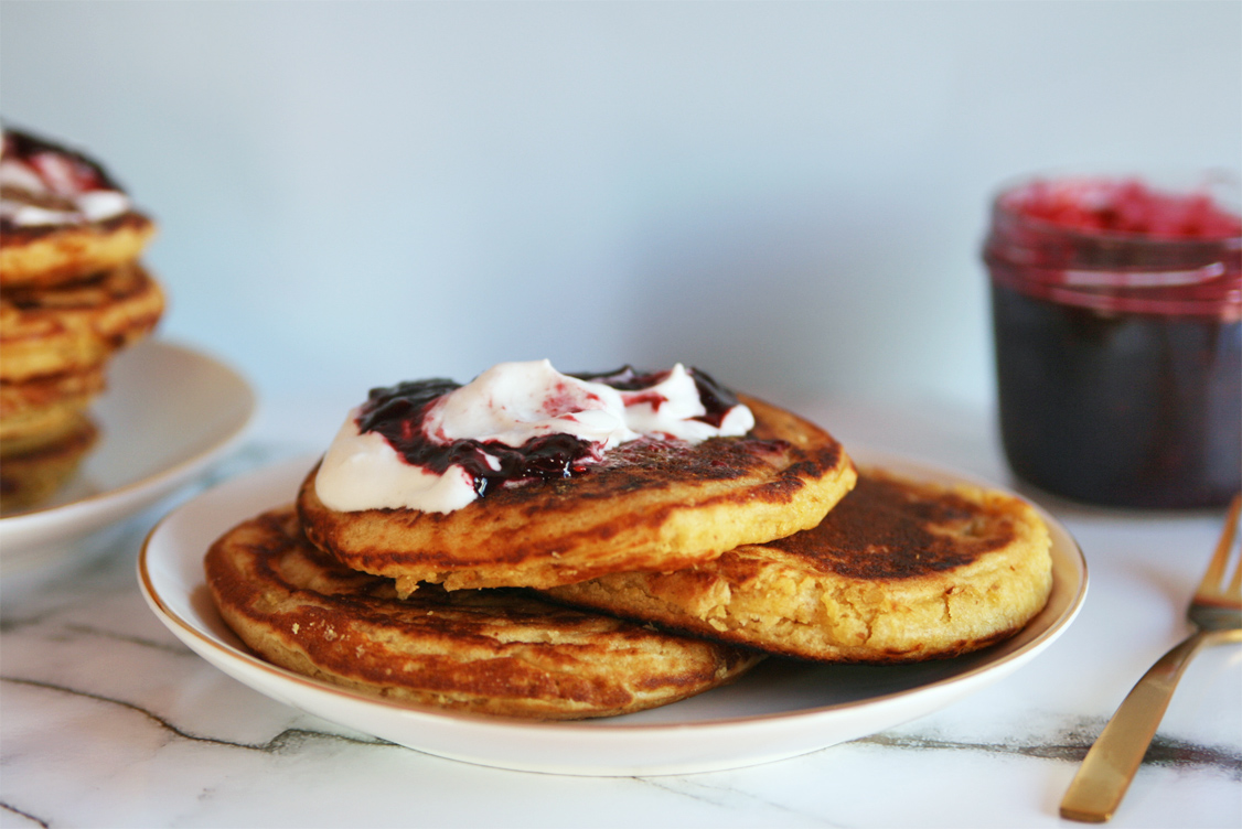 Orange Pancakes with Berry Compote