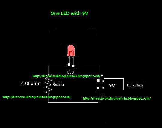 FREE CIRCUIT DIAGRAMS 4U: One LED with 9V Power