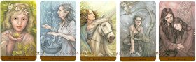 Tarot of the Hidden Realm Julia Jeffrey,XX Life Renewed, Ten of CUps, VII Fairy Stallion, Nine of Swords, five of Pentacles