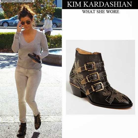 WHAT SHE WORE: Kourtney Kardashian in black leather gold studded Chloe ...