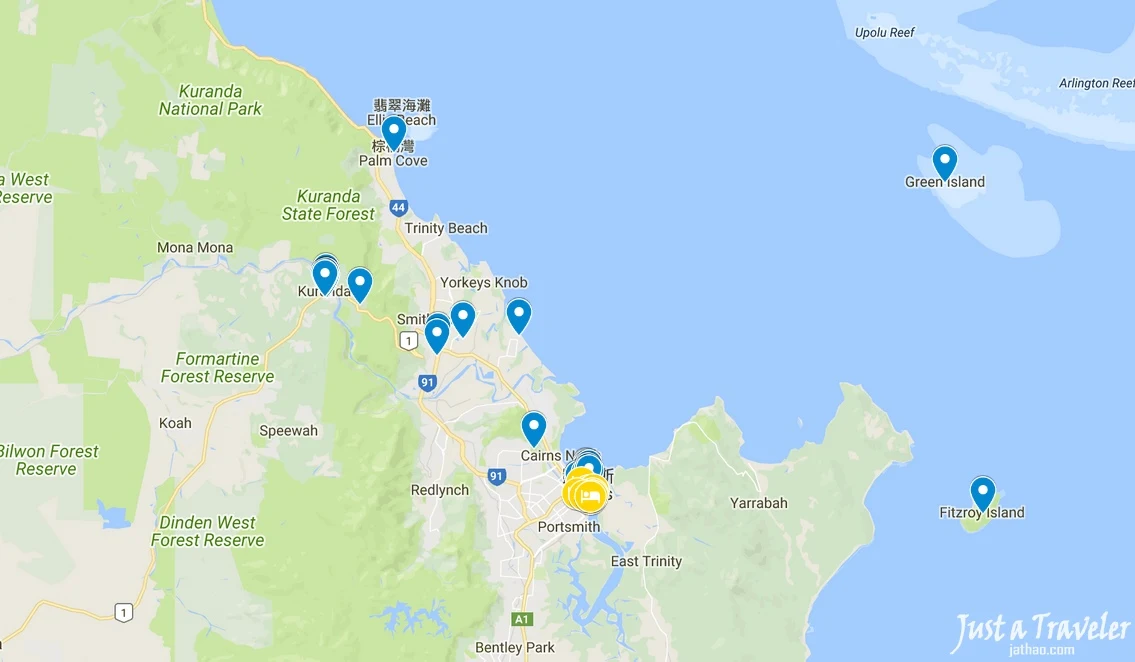 凱恩斯-景點-推薦-地圖-旅遊-自由行-澳洲-Cairns-Tourist-Attraction-Map-Travel-Australia