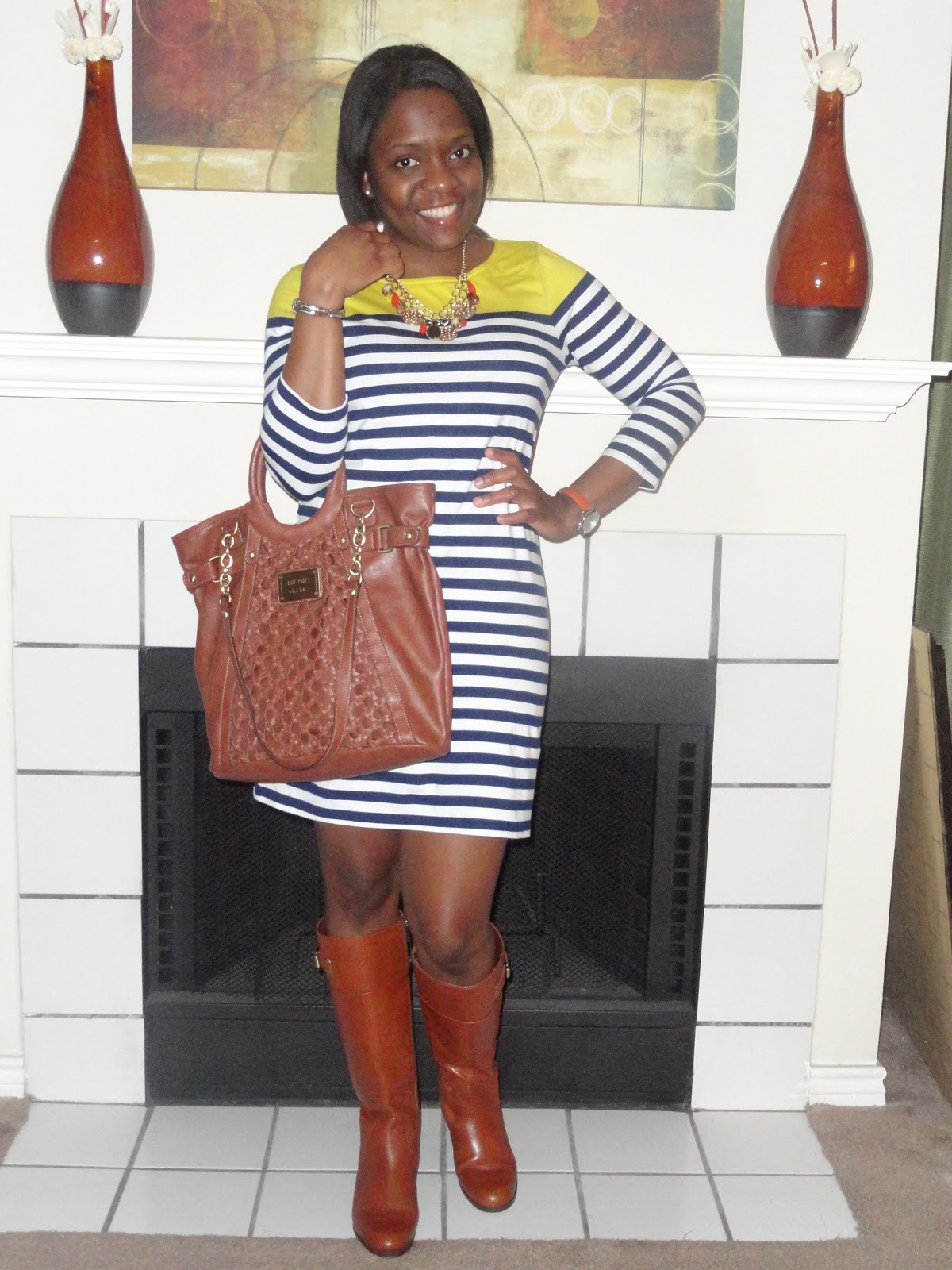 Striped Dress & Riding Boots | Cordially J