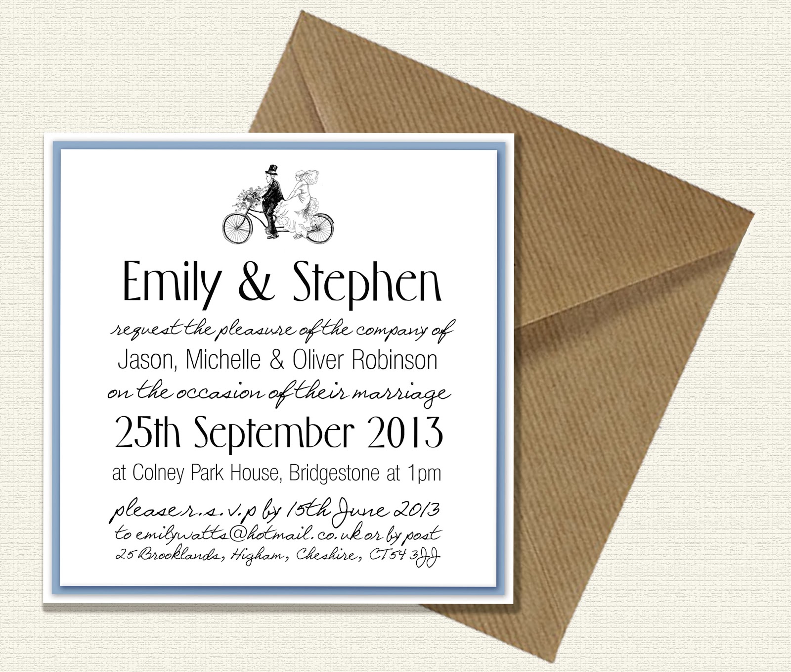 Knots and Kisses Wedding Stationery: A Wedgewood Blue & Bicycle Wedding & Stationery