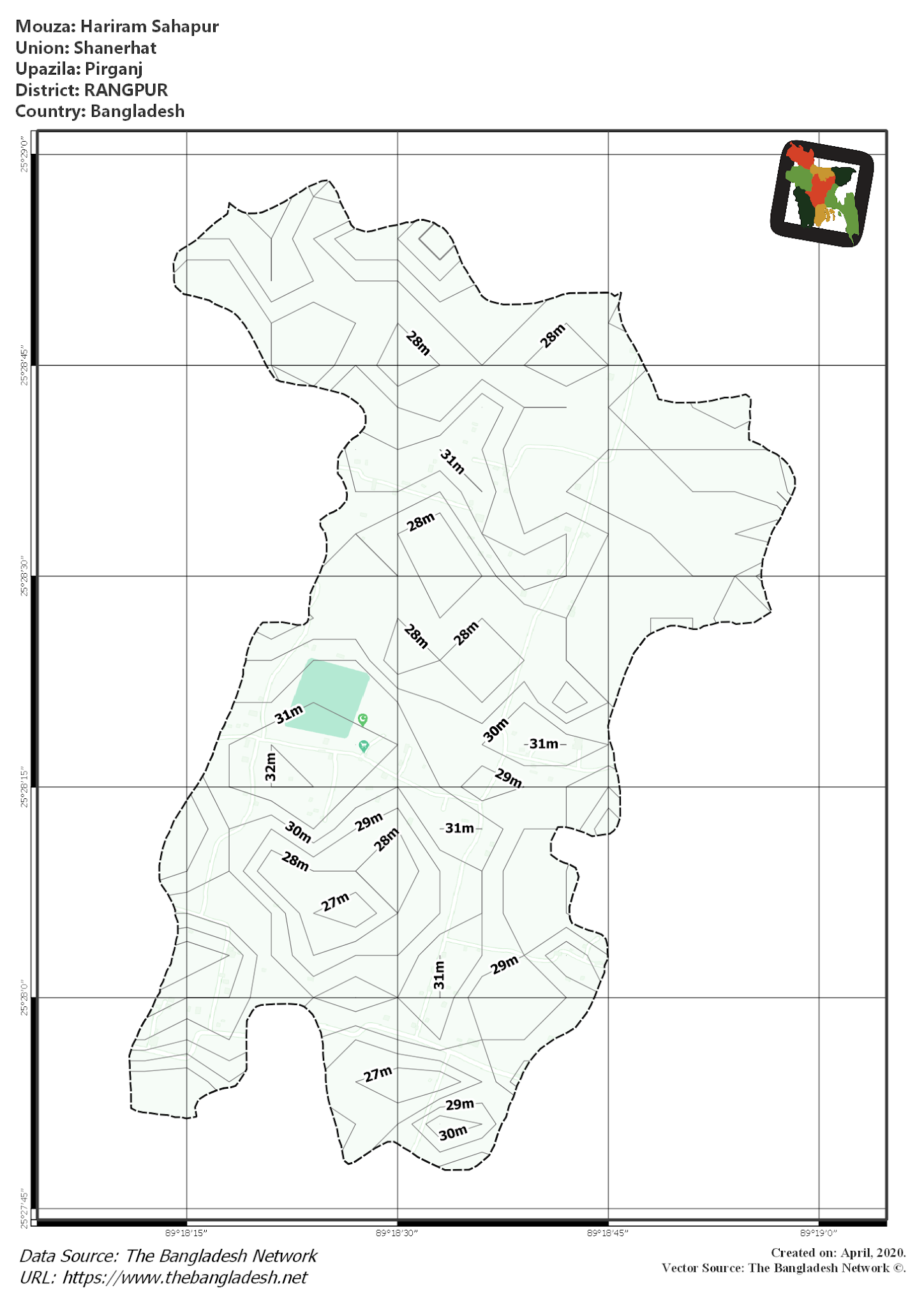 Map of Hariram Sahapur Mouza of Pirganj Upazila, RANGPUR, Bangladesh.
