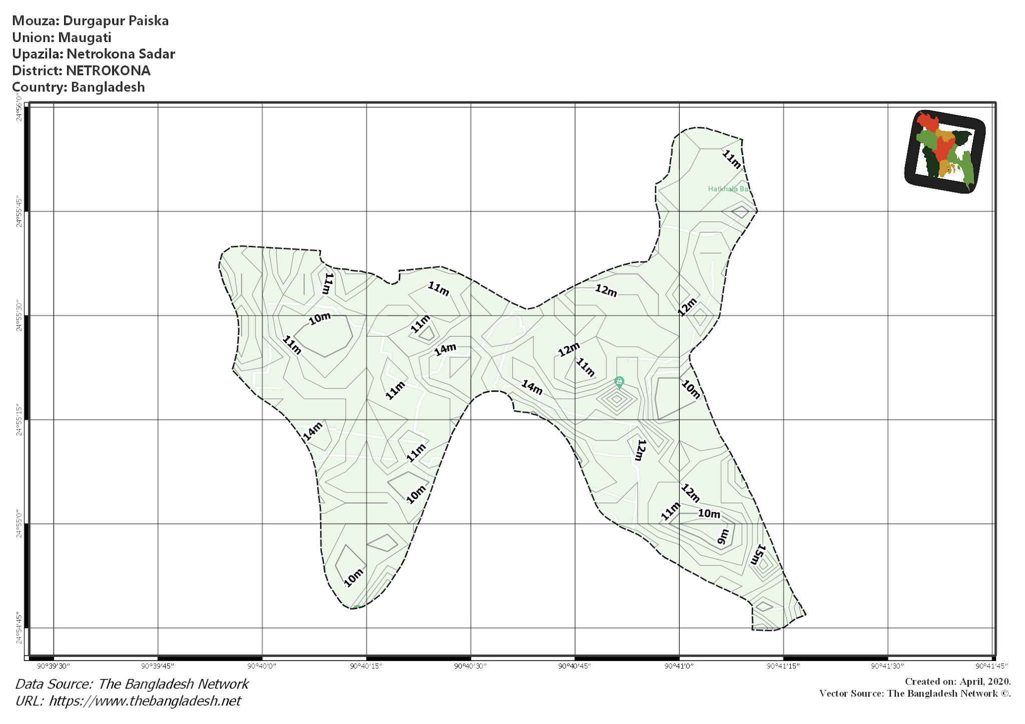 Map of Durgapur Paiska Mouza of Netrokona Sadar Upazila, NETROKONA, Bangladesh.