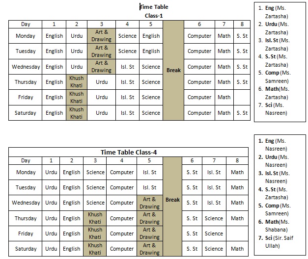 school weekly time table template word download