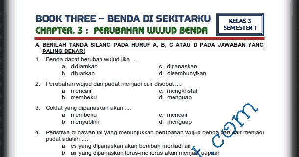 Download Soal Tematik Kelas 3 Tema 3 Subtema 3 Benda Di Sekitarku Wujud Benda Revisi 2019 Dunia Edukasi