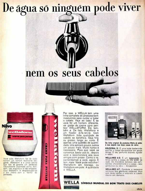 Propaganda da Wella apresentada em 1968 com linha de produtos para homens.