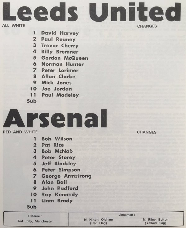 English Football Retro TV Programme Leeds United v Arsenal, 1974. English Football Retro TV Programme Leeds United v Arsenal, 1974.