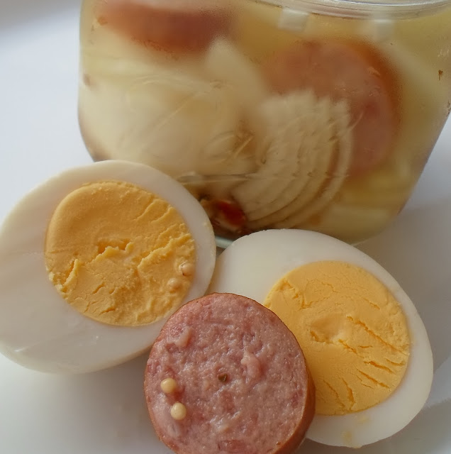 Happier Than A Pig In Mud Pub Style Pickled Eggs with Smoked Sausage