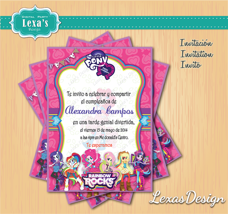 Invitaciones fiestas infantiles Equestria Girls Pinkiepie gratis