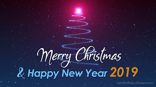 Snowy Christmas Tree Light And Happy New Year 2019 Greeting Blue Red Background Design