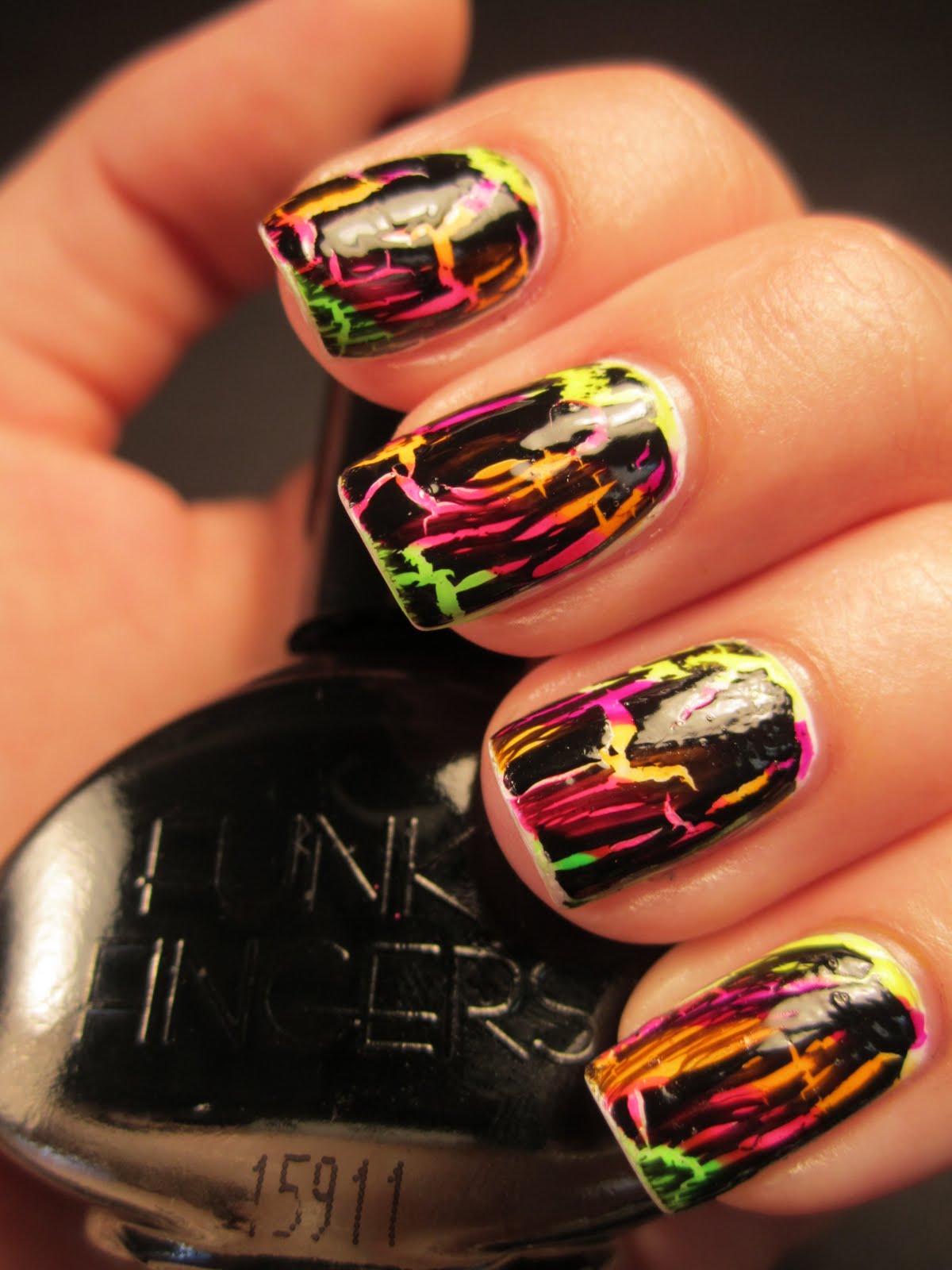 Jessica's Nail Art: Neon Stripes and Black Crackle... Lisa Frank ...