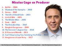 nicolas cage movies, list of nicolas cage movies as producer bel air, shadow of the vampire, sonny, the life of david gale, lord of war, the wicker man, next, the dresden files, bangkok dangerous, a thousand words, can't stop losing you, vengeance a love story.