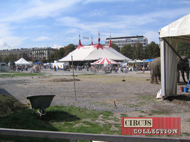 vue générale du montage du Montage du Cirque Knie à Geneve 