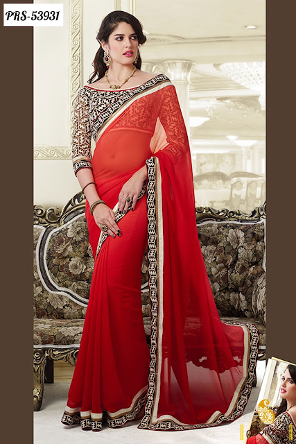 Rimi sen Red georgette bollywood saree online shopping in lowest price Surat India