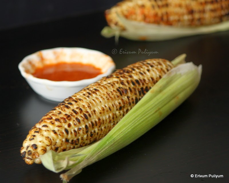 Erivum Puliyum Grilled Corn on Stovetop Quick Healthy Snacks