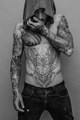 Preto Com Raiva Coruja Estômago Tatuagens