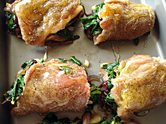 smear folded chicken breasts with honey and bake