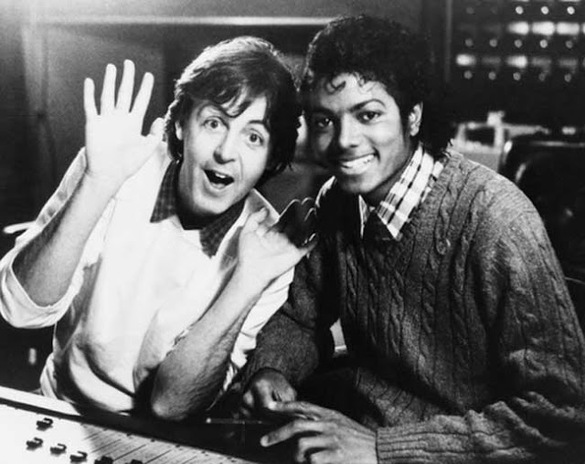 Paul McCartney and Michael Jackson, at the recording studio in London 1983.Jingles and other stories about The American Dream. marchmatron.com