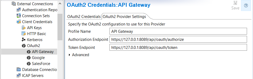 Gateway profile. Client credentials