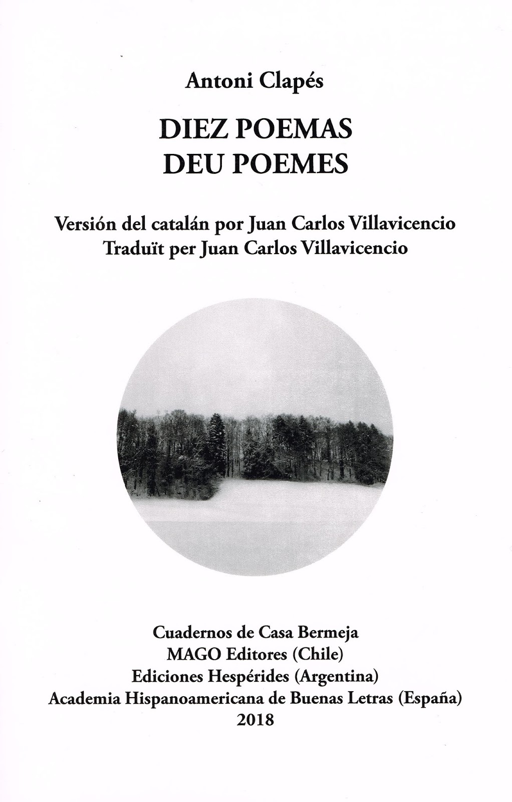 Diez poemas, de Antoni Clapés. Traducción de Juan Carlos Villavicencio