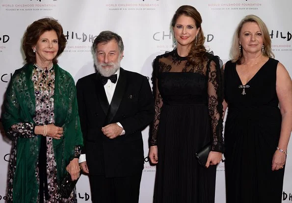 Monika Heimbold, Gunilla von Arbin, Joanna Rubinstein. Princess Madeleine wore a black gown Valentino for Childhood Gala