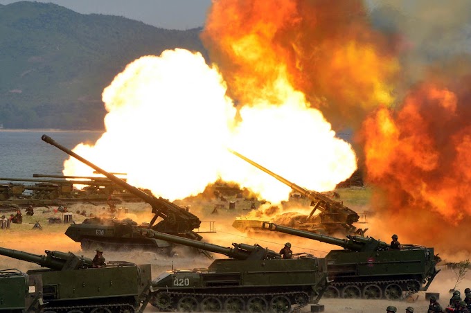 IMAGENS MOSTRAM EXERCÍCIO DE ARTILHARIA REALIZADO PELA COREIA DO NORTE NO ANIVERSÁRIO DO EXÉRCITO