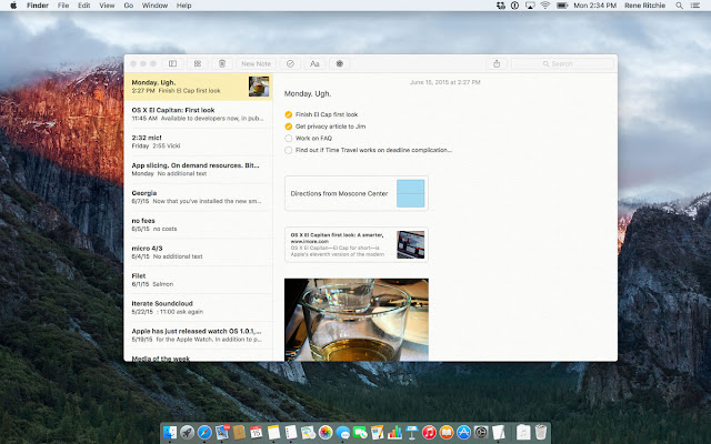 Notes in OS X 10.11 El Capitan Notes in OS X 10.11 El Capitan