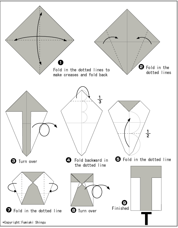 Alphabet T Easy Origami instructions For Kids