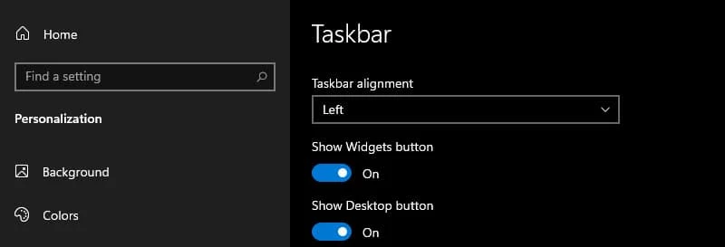 Reposition the Windows 11 taskbar to left