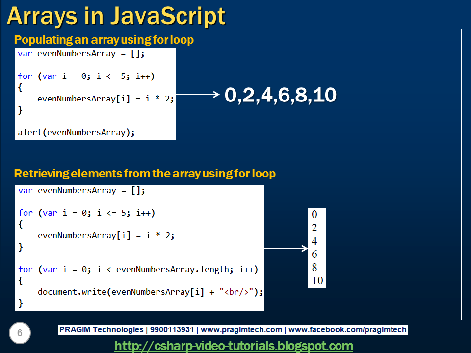 Sql server, .net and c# video tutorial: Arrays in javascript