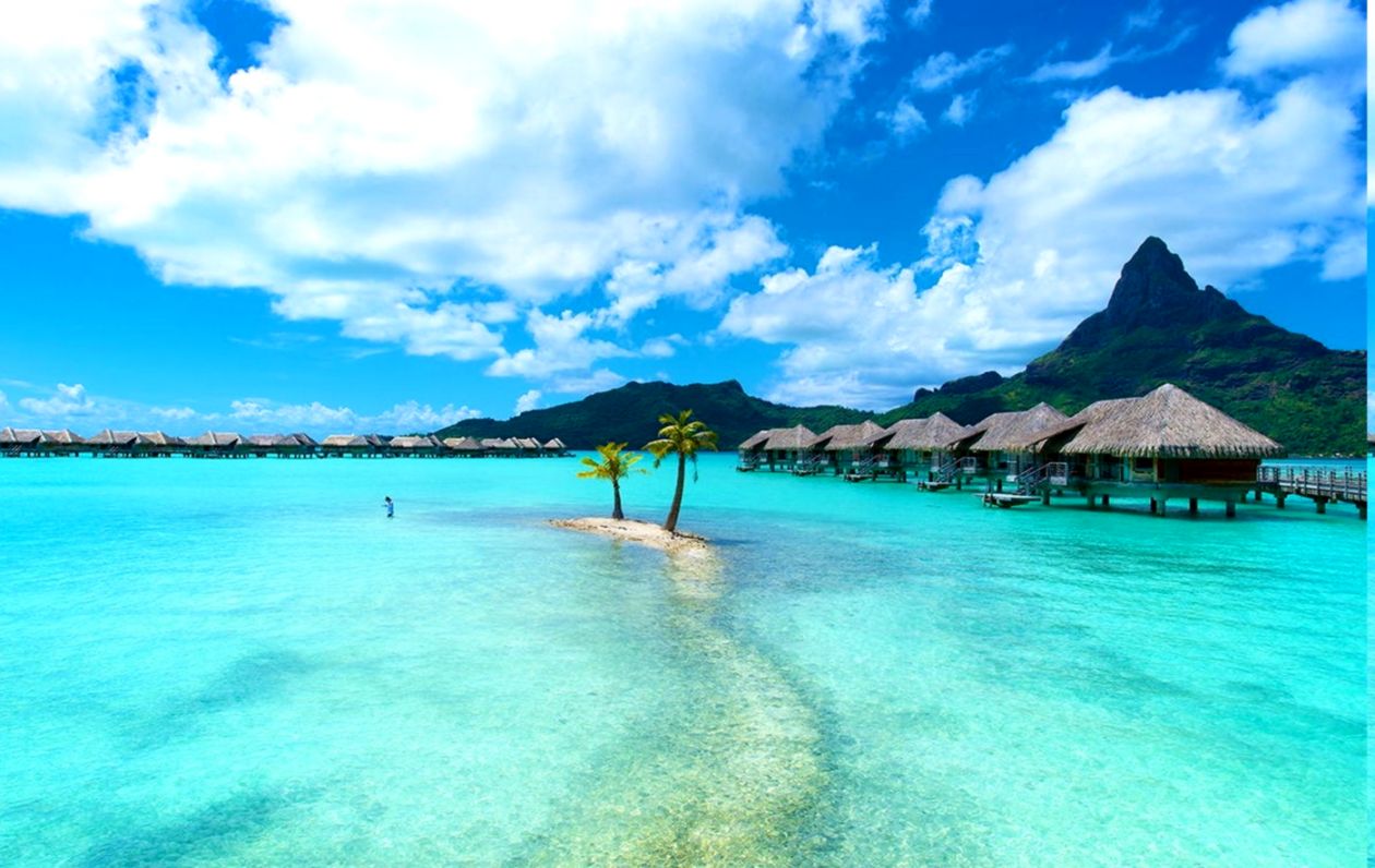 Bora Bora Bungalows Nature Scenery Wallpaper