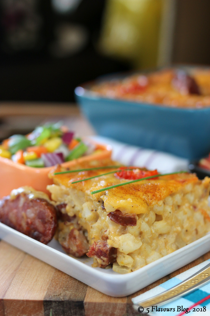 Smoky Samp, Chorizo & Cheddar Bake