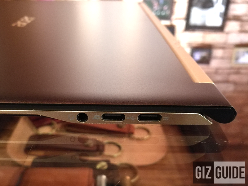 3.5 mm headphone jack and limited 2x USB Type C port at right
