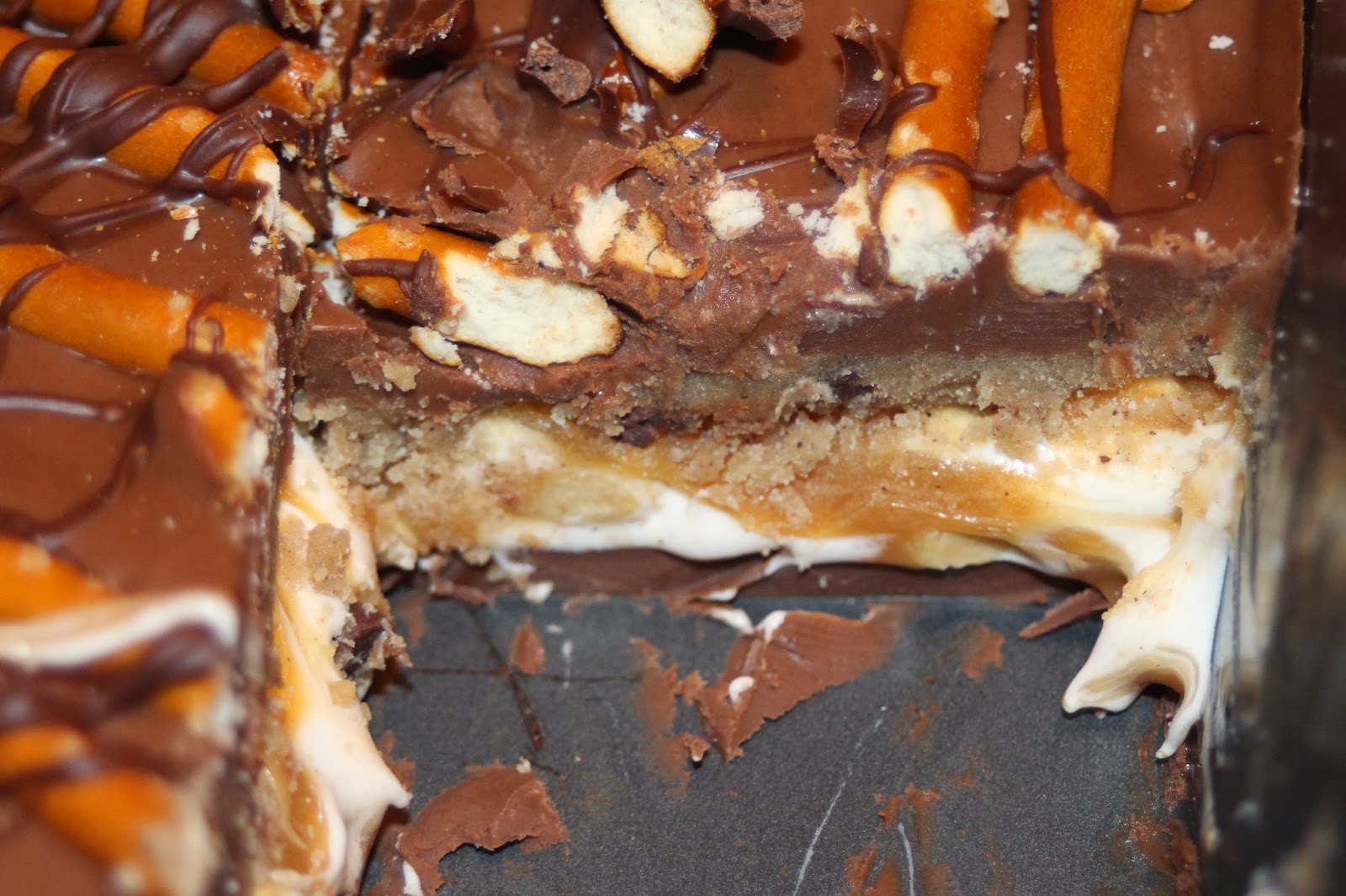 Julie Bakes Salted pretzel chocolate chip cookie dough Snickers bars