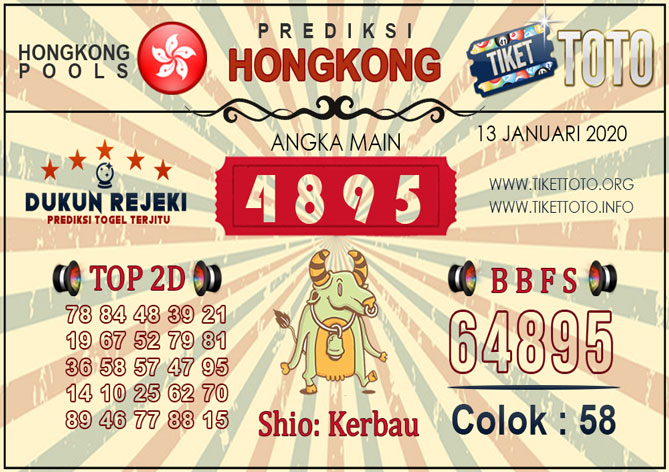 Prediksi Togel HONGKONG TIKETTOTO 13 JANUARI 2020