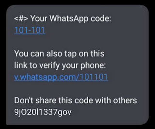 Contoh SMS Kode Verifikasi WA (Privasi)