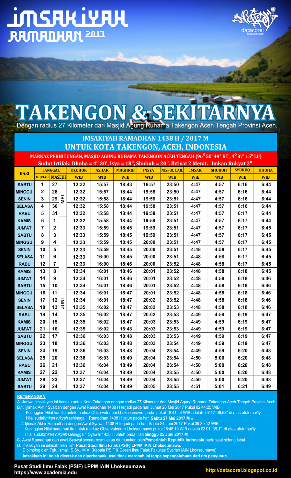 Jadwal Imsakiyah Ramadhan 1438 H 2017 M Kota Takengon - Aceh Tengah CDR