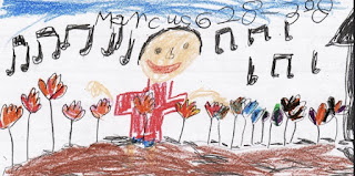 child drawing of person singing